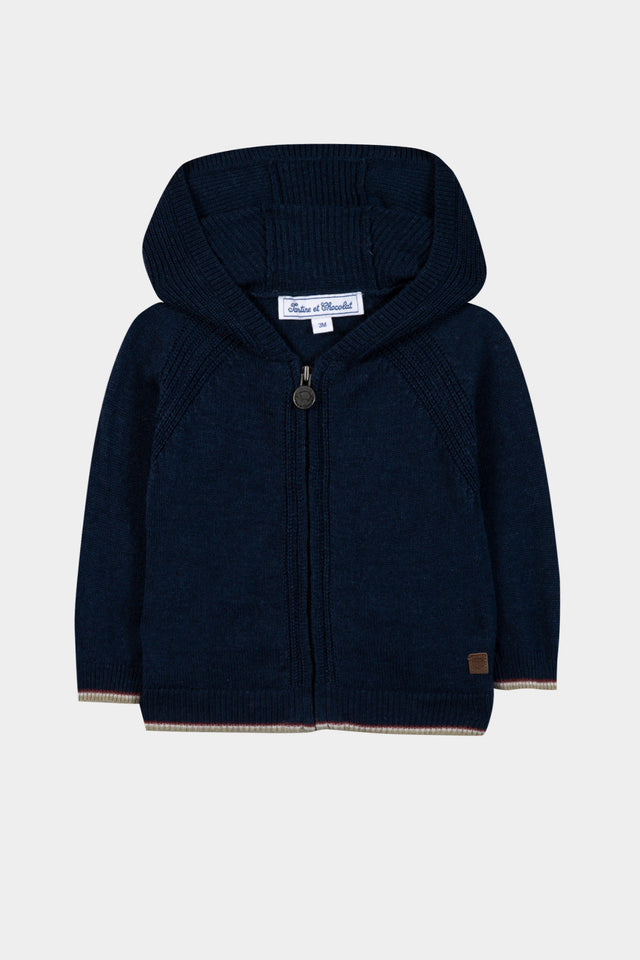 Gilet - Blu navy Lana a Cappuccio zippato - Image principale