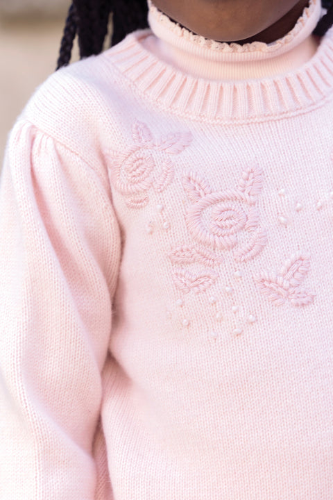 Pullover - Tau Wolle Blumenstickerei - Image principale