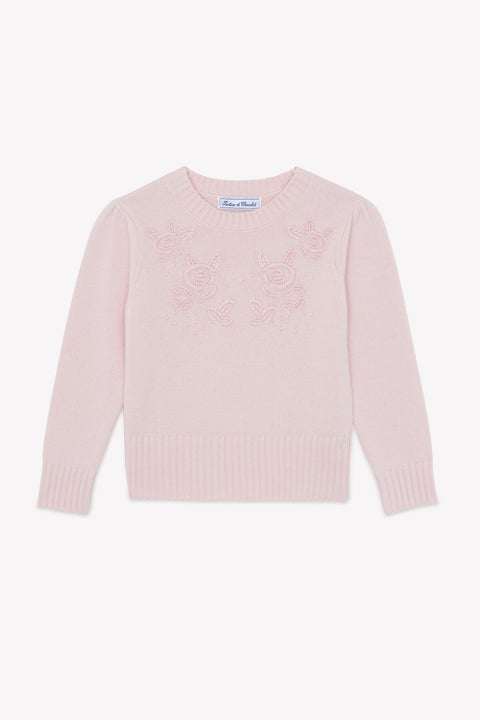 Pullover - Tau Wolle Blumenstickerei - Image principale