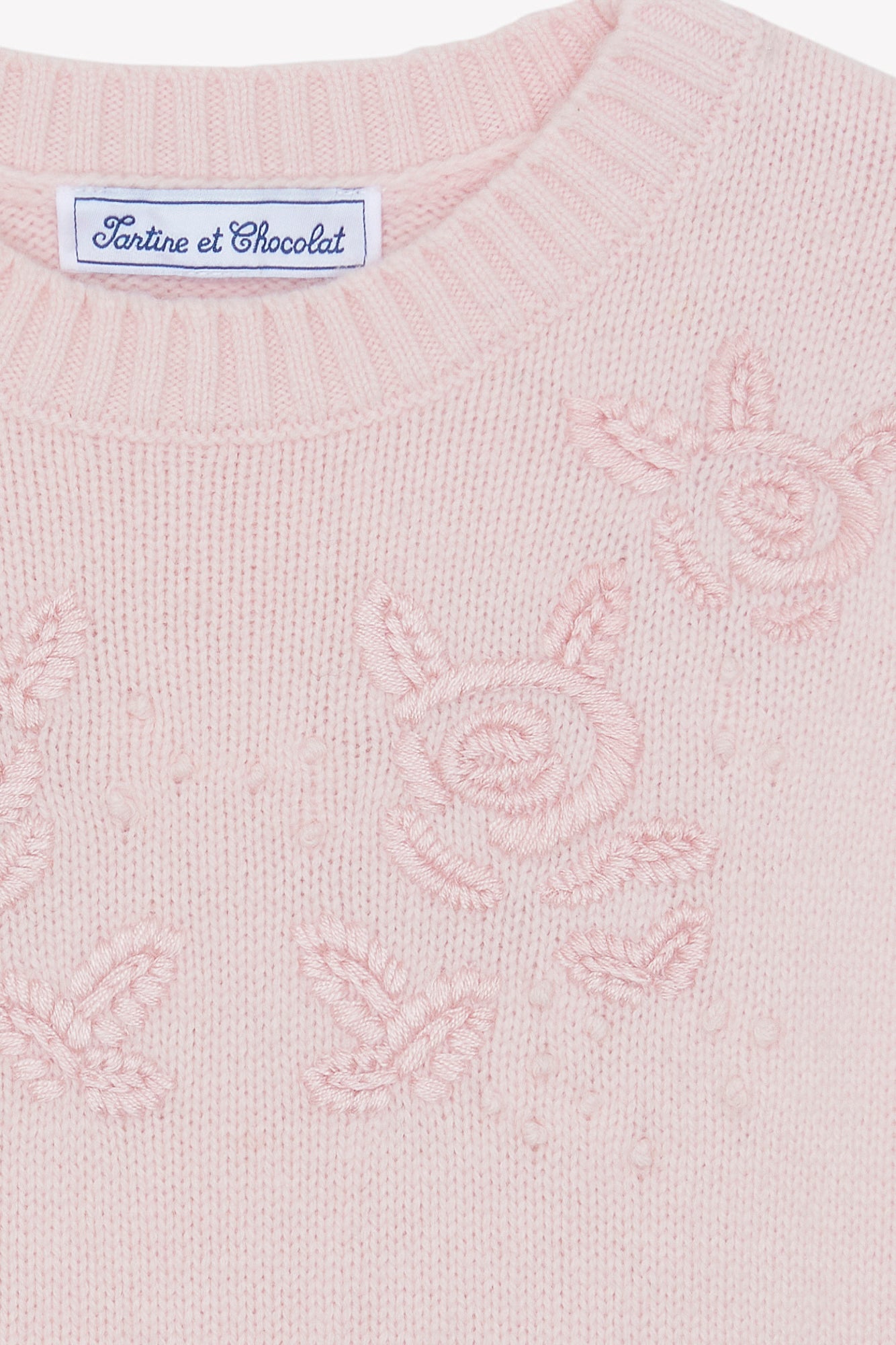 Pull - Rosée laine broderies fleurs
