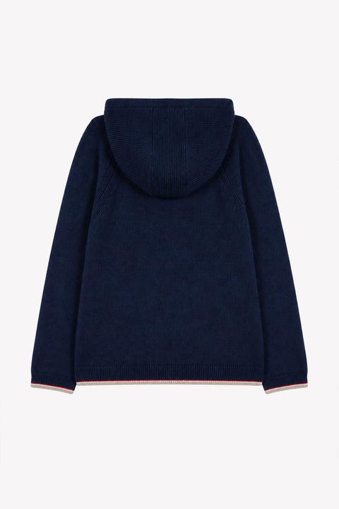 Strickjacke - Marineblau Wolle Kaputze Strickwaren durchbrochen - Image principale