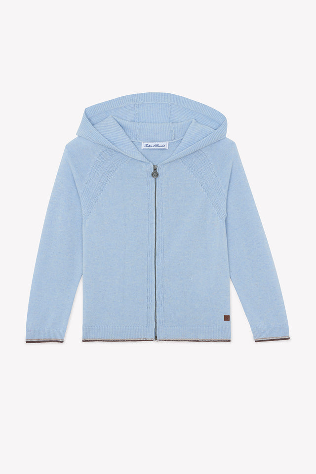 Cardigan - Bleu Horizon laine capuche maille ajourée - Image principale
