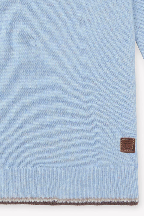 Cardigan - Bleu Horizon laine capuche maille ajourée - Image principale