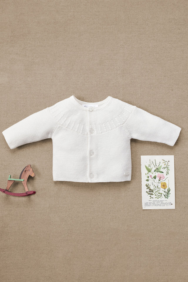 Cardigan - Ecru coton col rond tréssé - Image principale