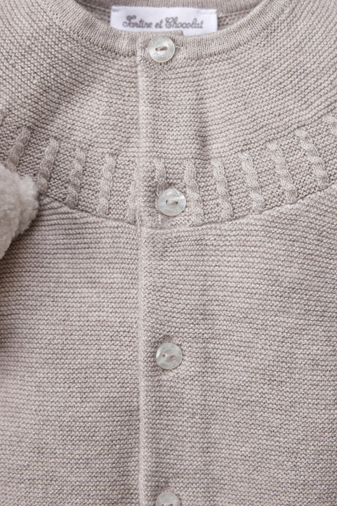 Cardigan - Beige chiné coton col rond tréssé - Image principale