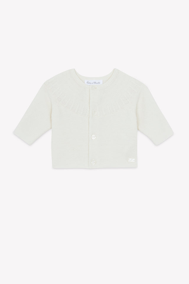 Cardigan - Ecru coton col rond tréssé - Image principale