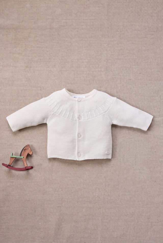 Cardigan - Ecru coton col rond tréssé - Image principale