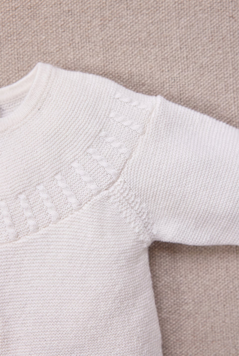 Cardigan - Ecru coton col rond tréssé - Image principale