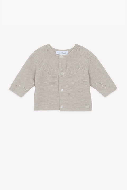 Cardigan - Beige chiné coton col rond tréssé - Image principale