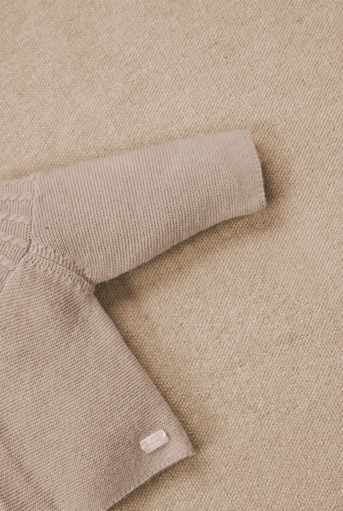 Strickjacke - Beige Baumwollheide Rundhals geflochten - Image principale