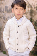 Cardigan - Ecru col châle maille tressée