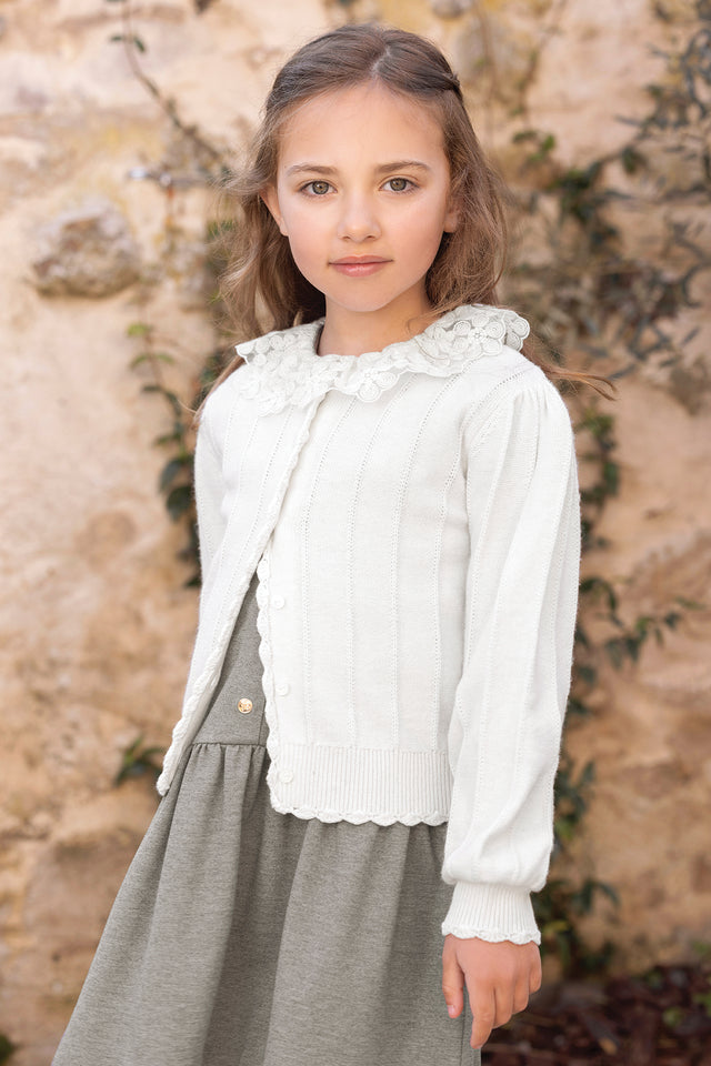 Cardigan - Ecru laine festonné - Image principale