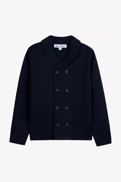 Cardigan - Marine laine col tailleur - Image principale