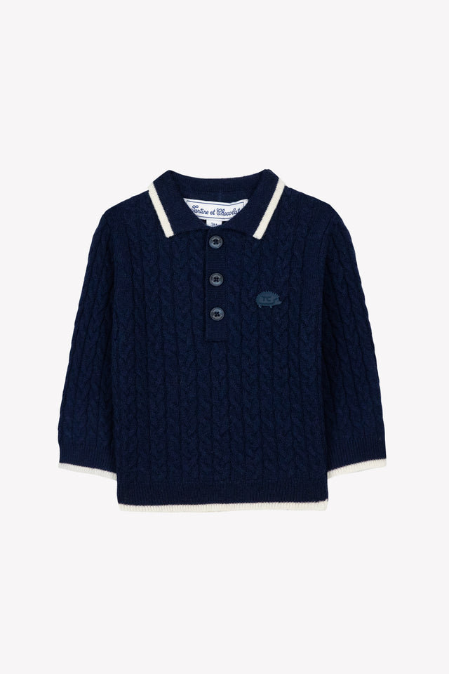 Pull - Marine laine maille torsadée - Image principale