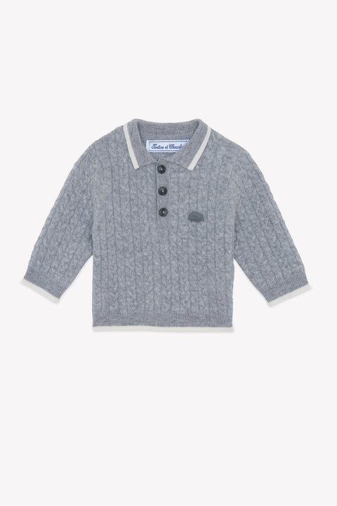 Pull - Gris chiné laine maille torsadée - Image principale