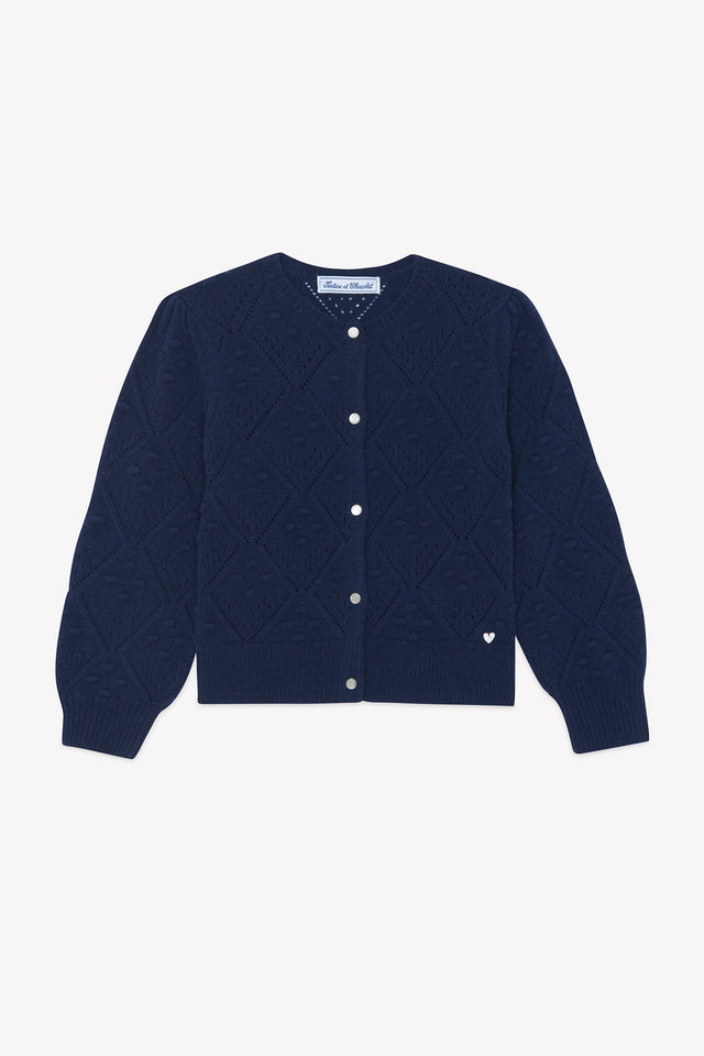 Cardigan - Marine laine maille ajourée - Image principale