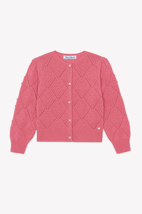 Cardigan - Rose pivoine laine maille ajourée - Image principale