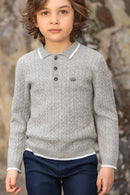 Pull - Gris chiné laine col pointu rayure