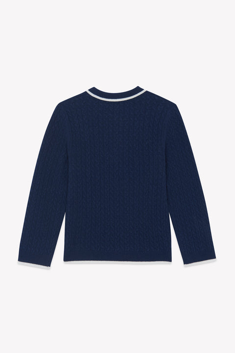 Pull - Marine laine col pointu rayure - Image principale