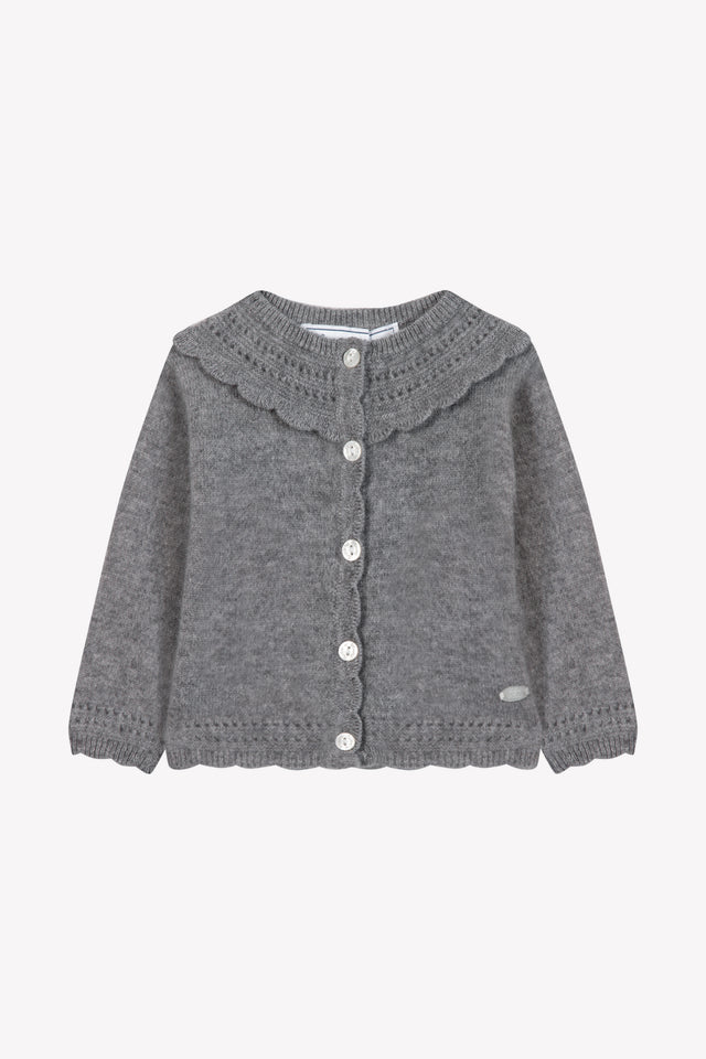Strickjacke - Grau meliert kaschmir rundhals gewellt - Image principale