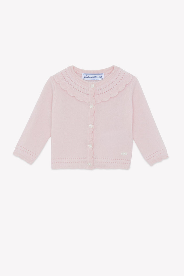Cardigan - Rosée cachemire col rond festonné - Image principale
