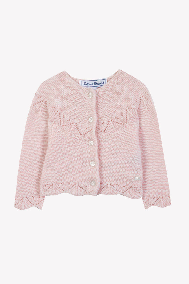Cardigan - Rosée laine maille ajourée - Image principale