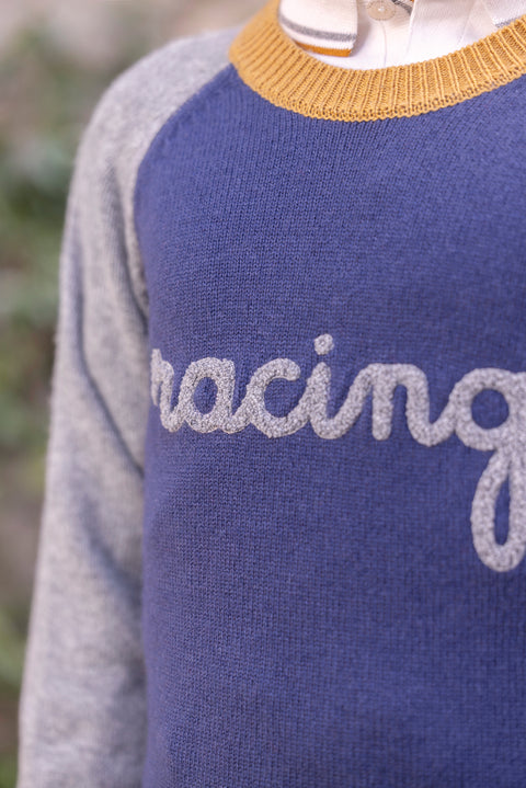 Pull- Marine laine broderie racing - Image principale