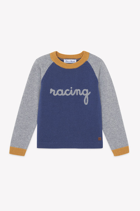 Maglia- Blu navy Lana Ricamo corsa - Image principale