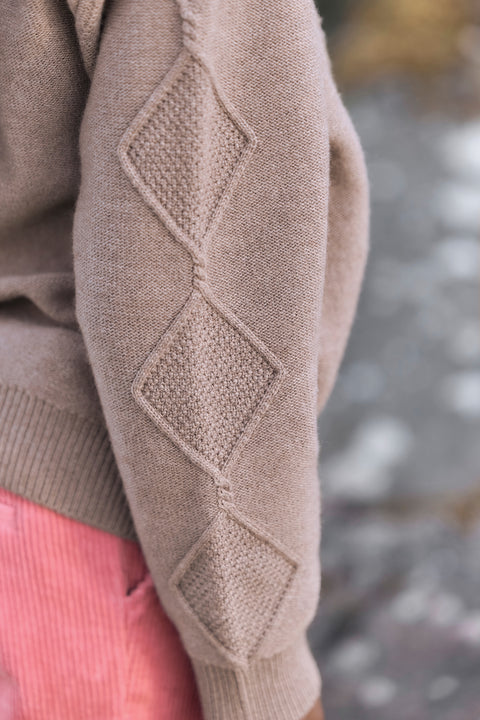 Maglia - Beige medio Lana Ricamo fiori a spina di pesce - Image principale
