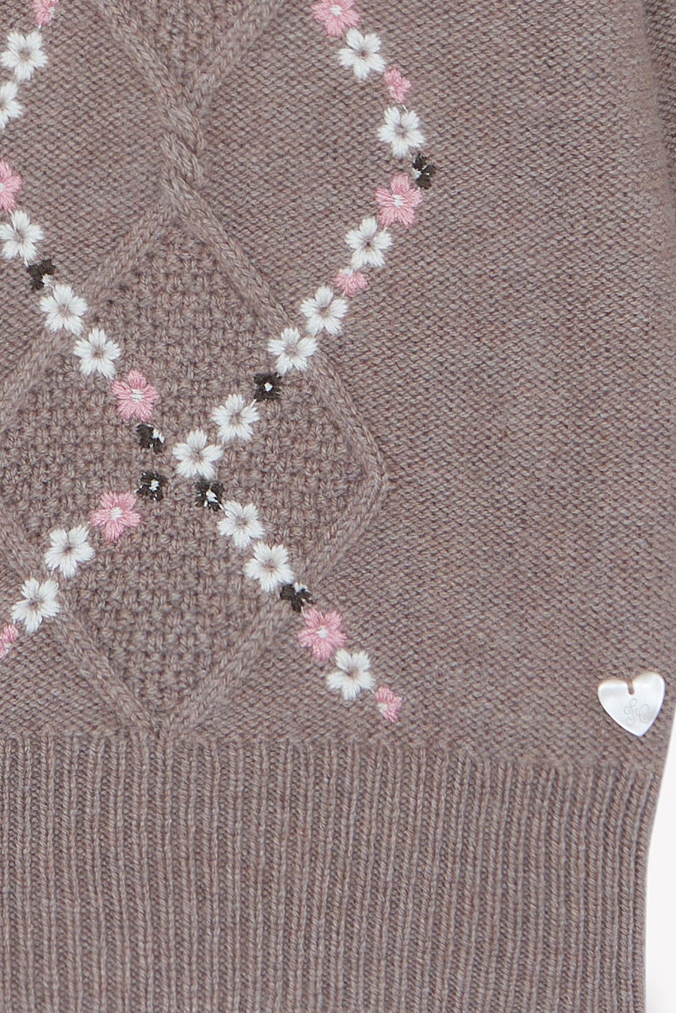 Maglia - Beige medio Lana Ricamo fiori a spina di pesce