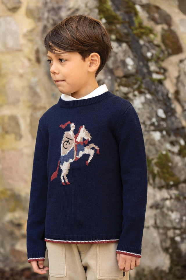 Maglia - Blu navy Lana Ricamo cavaliere - Image principale