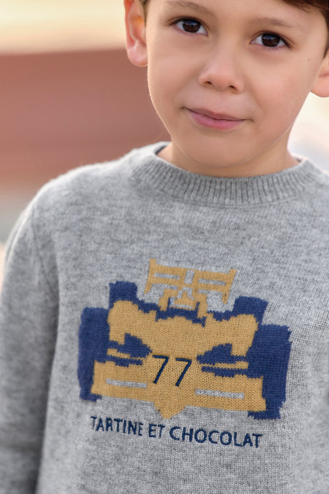 Sweater - Grey heather Wool Embrodery car - Image principale