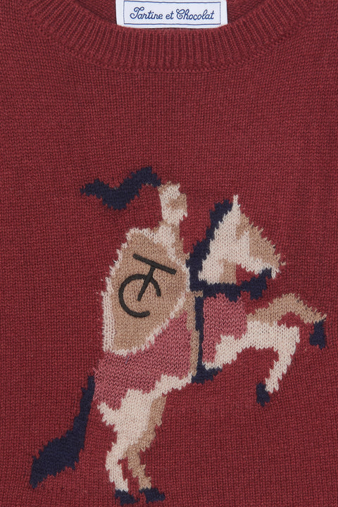 Pullover - Burgunderrot Wolle Stickerei Ritter - Image principale