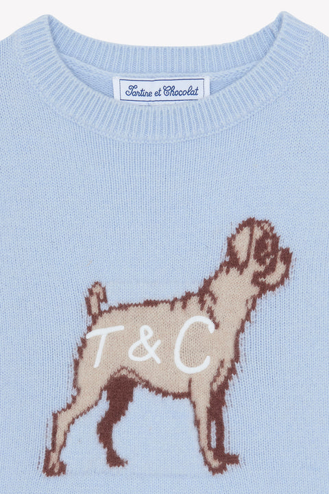 Maglia - Blu Orizzonte Lana Ricamo cane - Image principale