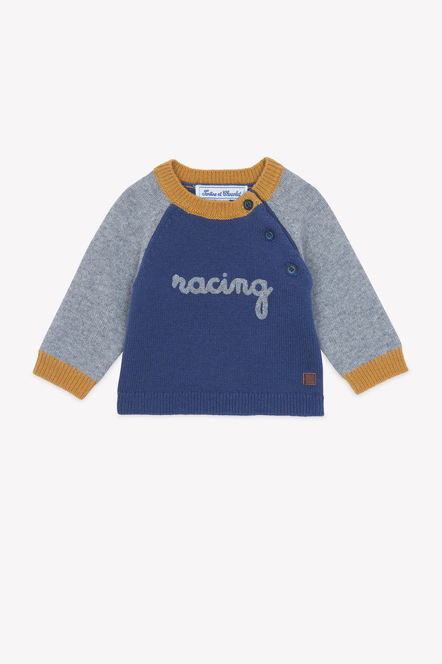 Pullover – Marineblau Wolle Knopf - Image principale