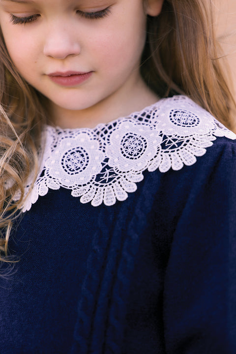 Maglia - Blu navy Lana Colletto Laccio - Image principale