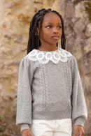 Maglia - Grigio erica Lana Colletto Laccio