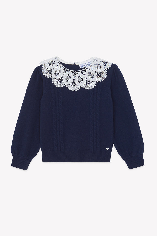 Maglia - Blu navy Lana Colletto Laccio - Image principale