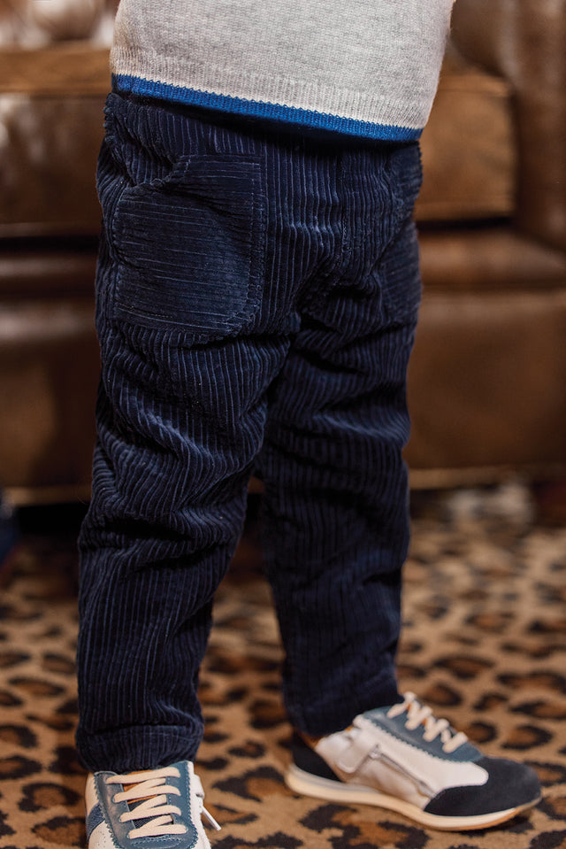 Pantalon - Azul marino algodon Pana - Image principale