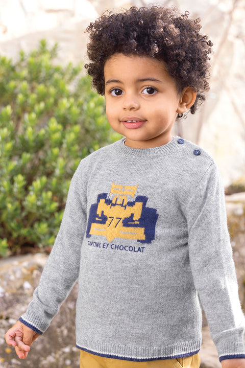 Jersey - Gris brezo Lana Bordado coche - Image principale