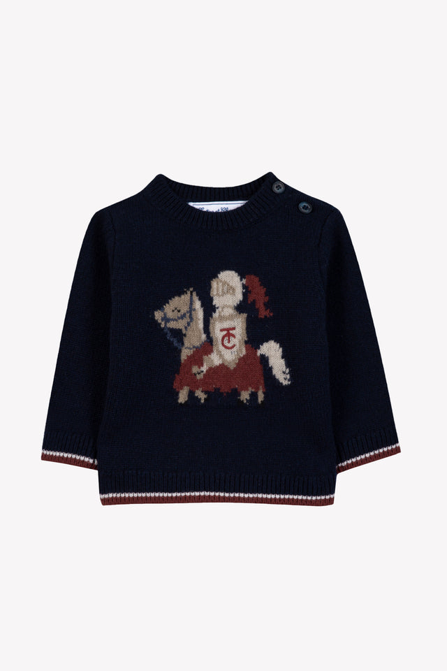 Maglia - Blu navy Lana Ricamo cavaliere - Image principale