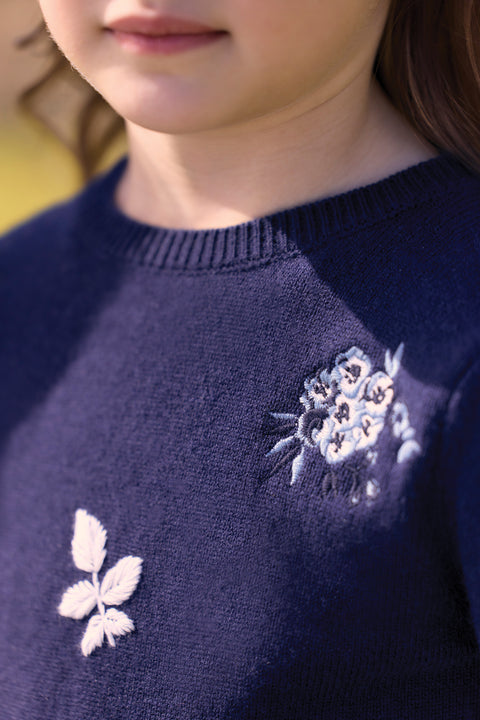 Maglia - Blu navy Lana ricami floreali - Image principale