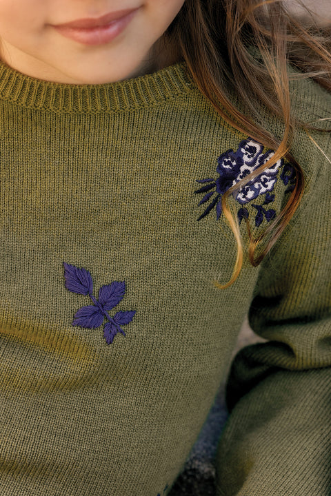 Maglia - Oliva Lana ricami floreali - Image principale