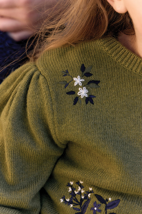 Maglia - Oliva Lana ricami floreali - Image principale