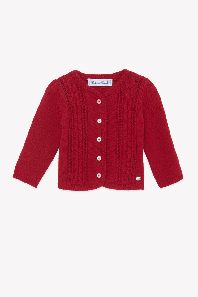 Cardigan - Ciliegia Lana Maglia traforato - Image principale