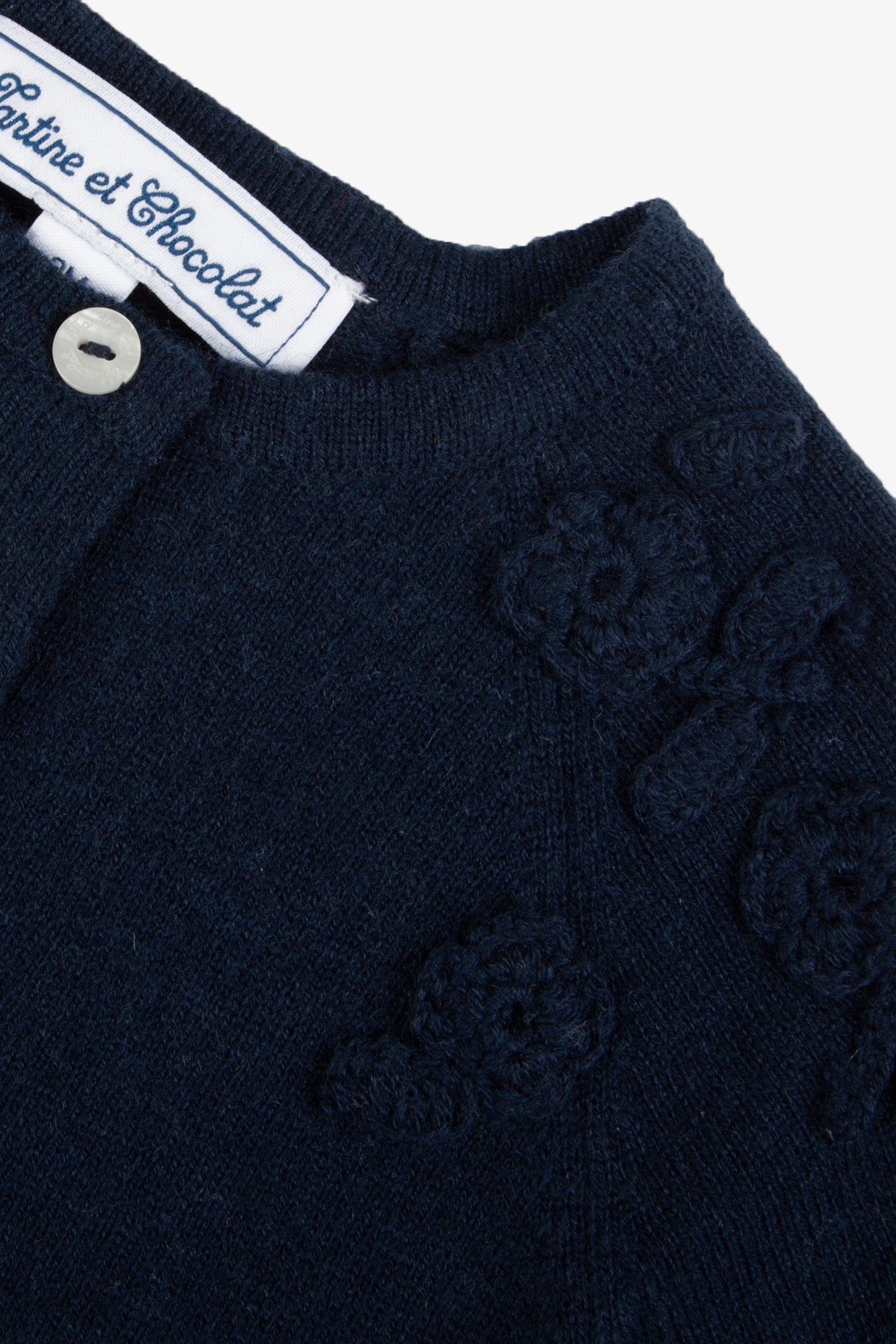 Cardigan - Blu navy Lana Ricamo fiori a mano