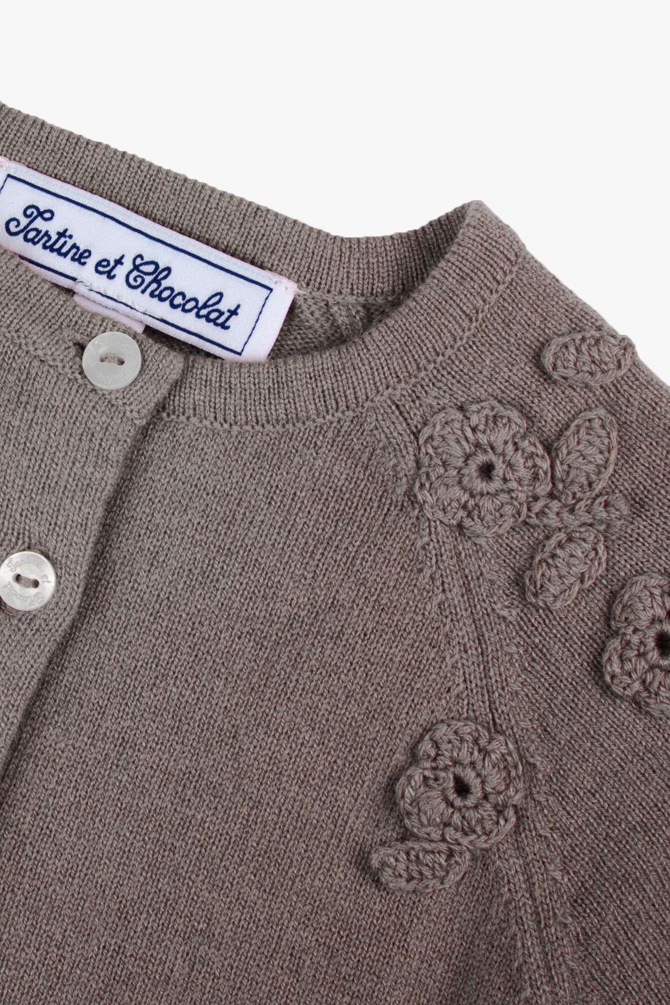 Cardigan - Beige medio Lana Ricamo fiori a mano