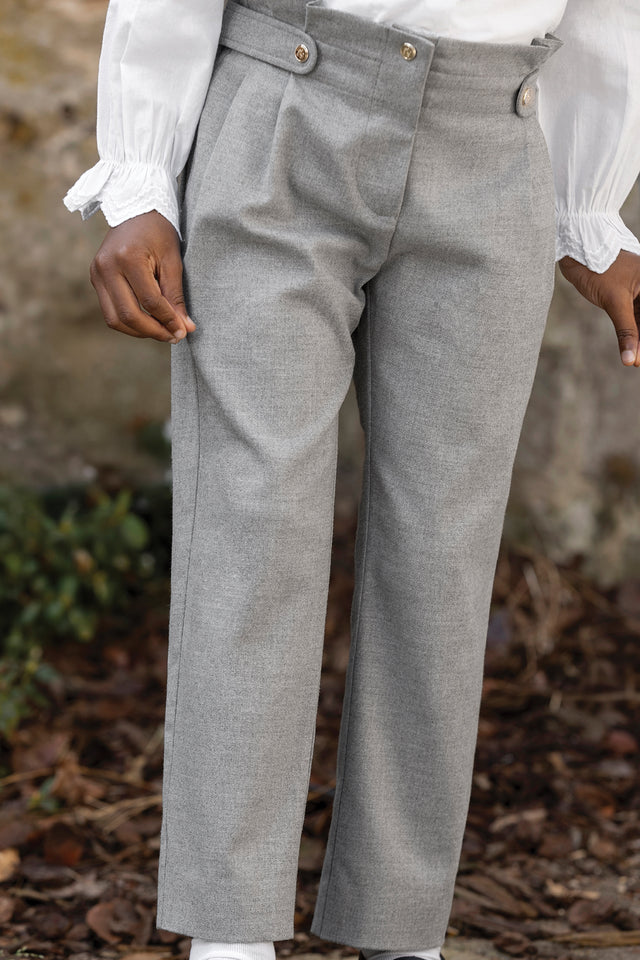 Pantalon - Gris chiné coton plis plats - Image principale