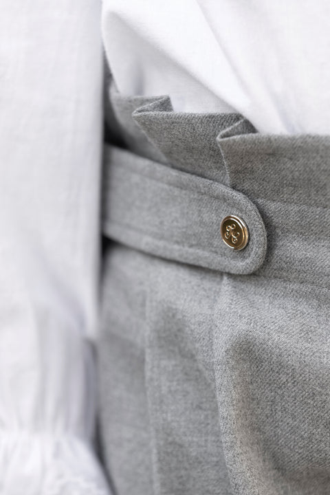 Pantalon - Gris chiné coton plis plats - Image principale