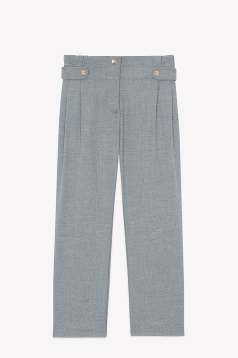 Pantalon - Gris chiné coton plis plats - Image principale